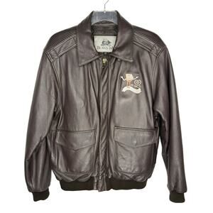 Burk's Bay Brown Heavyweight 90s Vintage Leather Cargo Workwear Jacket Sz Large